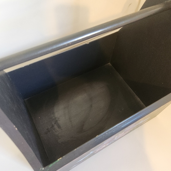 Vintage Painted Black Birds Wood Caddy Storage Basket Farmhouse Decor Cottage - Picture 4 of 9